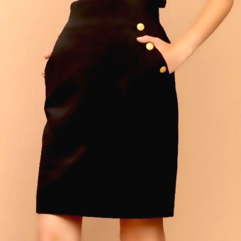 Vintage ESCADA by Margaretha Ley High-Waisted Black Wool Pencil Skirt Nautical